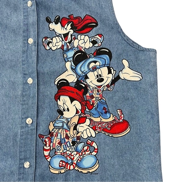 Vintage Mickey Mouse Graphic Denim Button Up Shirt Vest Size L Jerry Leigh - Picture 3 of 9